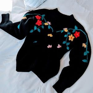 Vintage Embroidered Black Sweater